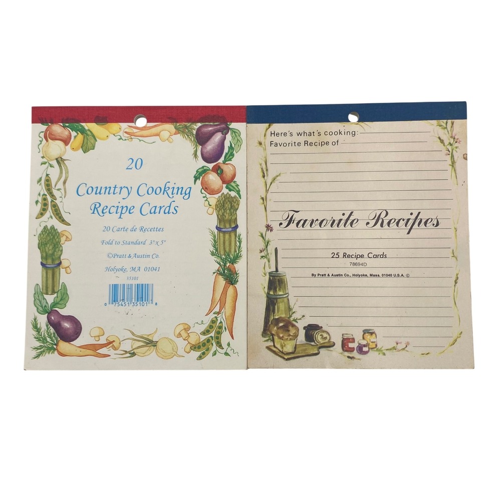 Vintage Pratt & Austin Country Cooking Recipe Card Pads Lot of 2 35 Cards Total